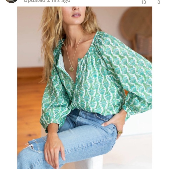 FRANCES BLOUSE - FRIDA BLUE GREEN ORGANIC - Picture 3 of 7